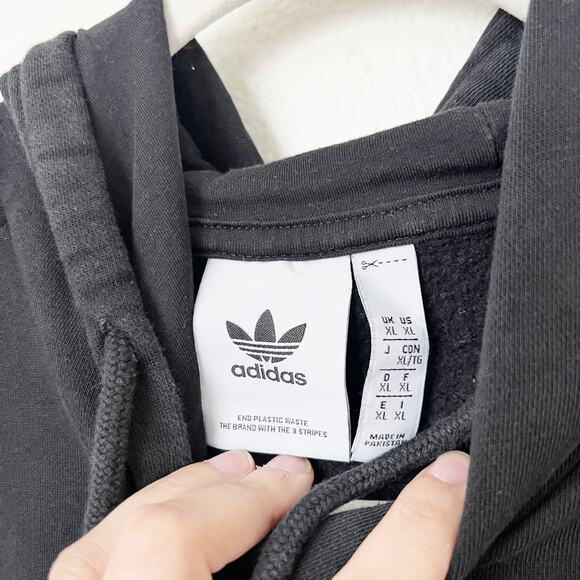 [Adidas] Black Originals Tape Fleece Pullover Hoodie Long Sleeve Men's Size XL - Picture 10 of 11